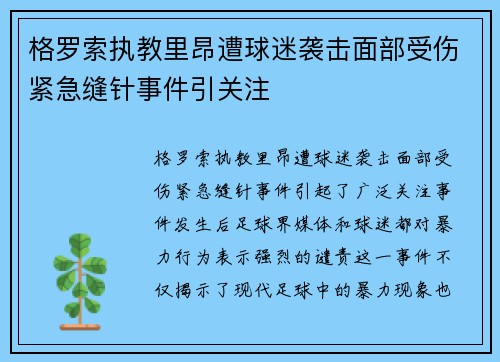 格罗索执教里昂遭球迷袭击面部受伤紧急缝针事件引关注